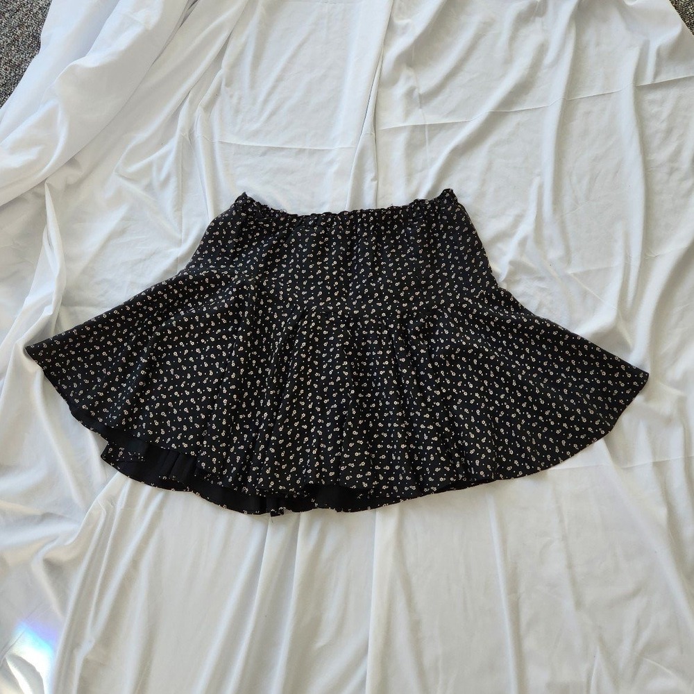 90s Home Made Black Floral Mini Skirt